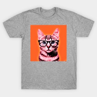 Pop Art Geek Cat in Orange Background - Print / Home Decor / Wall Art / Poster / Gift / Birthday / Cat Lover Gift / Animal print Canvas Print T-Shirt